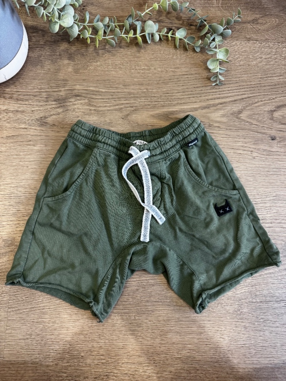 Munster Kids Boys Olive Green Drop Crotch Shorts Raw Hem